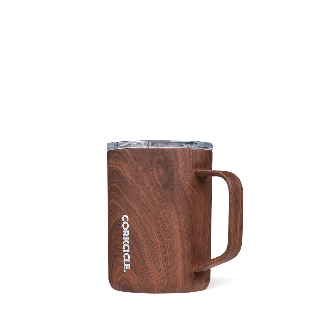 Corkcicle Origins 16 Ounce Steel Travel Tumbler with Lid, Walnut Wood 