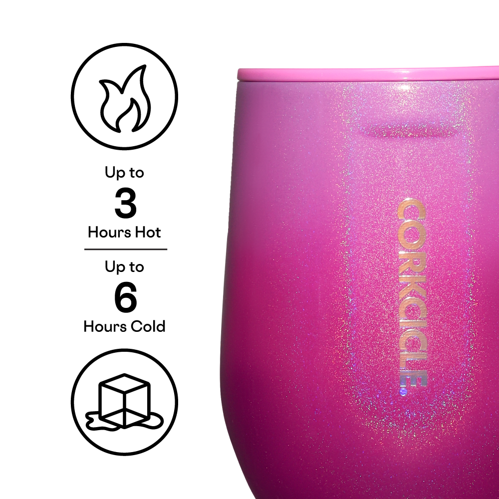 Corkcicle Stemless Wine Glass Tumbler with Lid, Insulated Travel Cup,  Sparkle Unicorn Magic, 12 oz