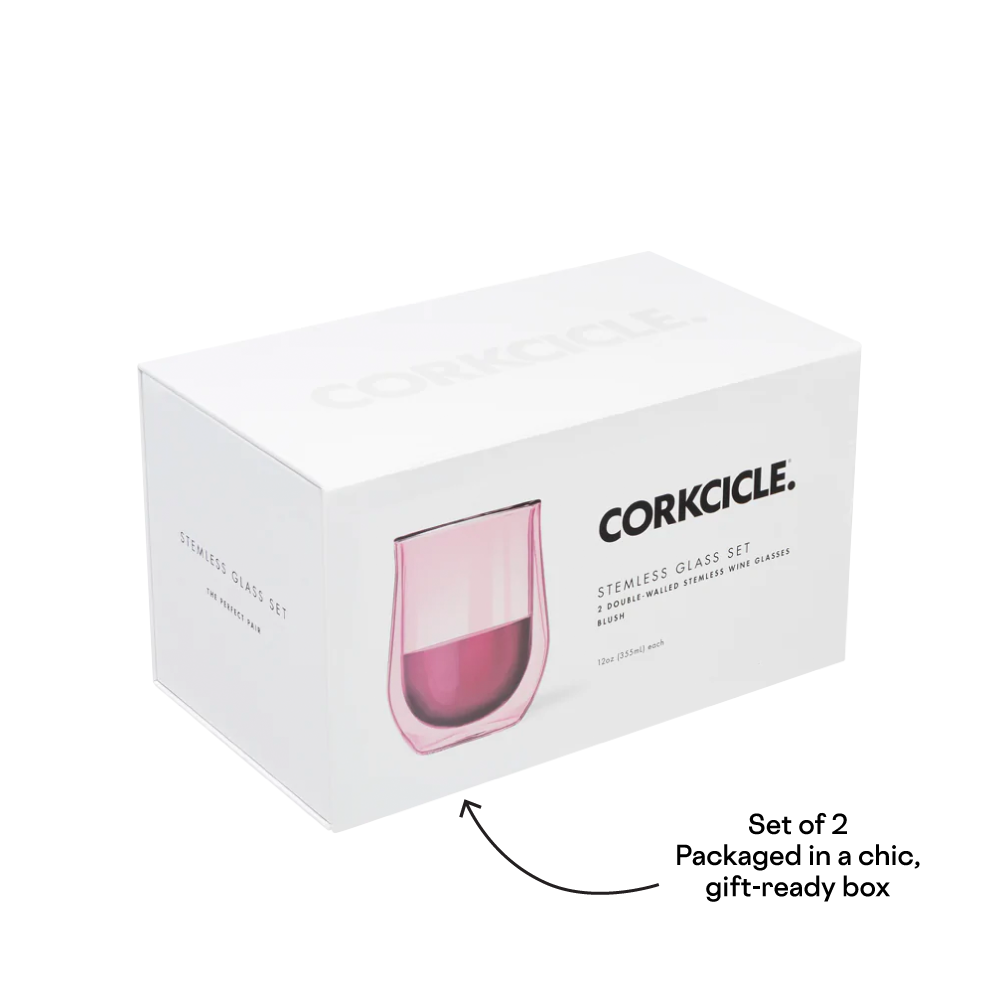 Stemless Glass Set (2) 12oz / Blush