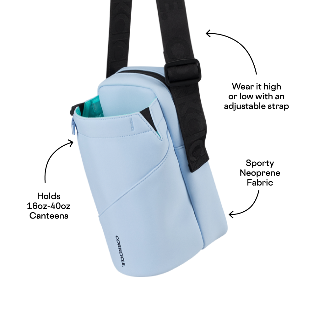 Corkcicle Cooler Sling Bag Crossbody Holder, Perfect For Holding 16 Oz - 40 Oz Canteen Water Bottle - Periwinkle Neoprene