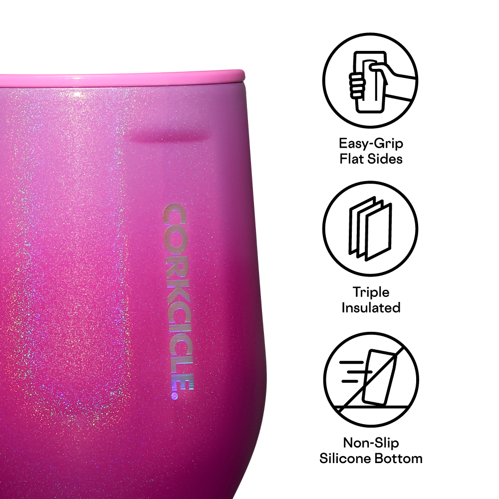 Corkcicle Stemless Wine Glass Tumbler with Lid, Insulated Travel Cup,  Sparkle Unicorn Magic, 12 oz