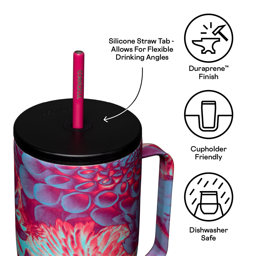 Insulated Tumbler with Handle Cold Cup XL 30oz / Dopamine Floral