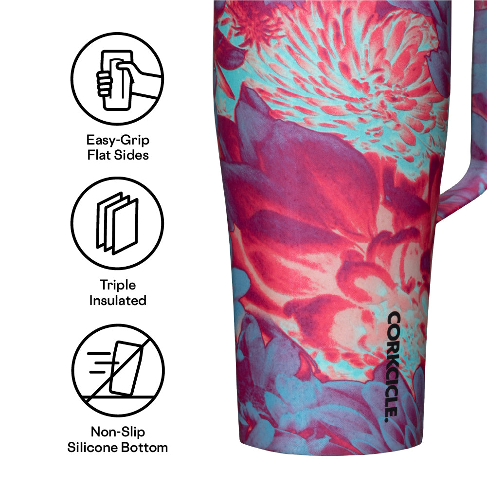Insulated Tumbler with Handle Cold Cup XL 30oz / Dopamine Floral