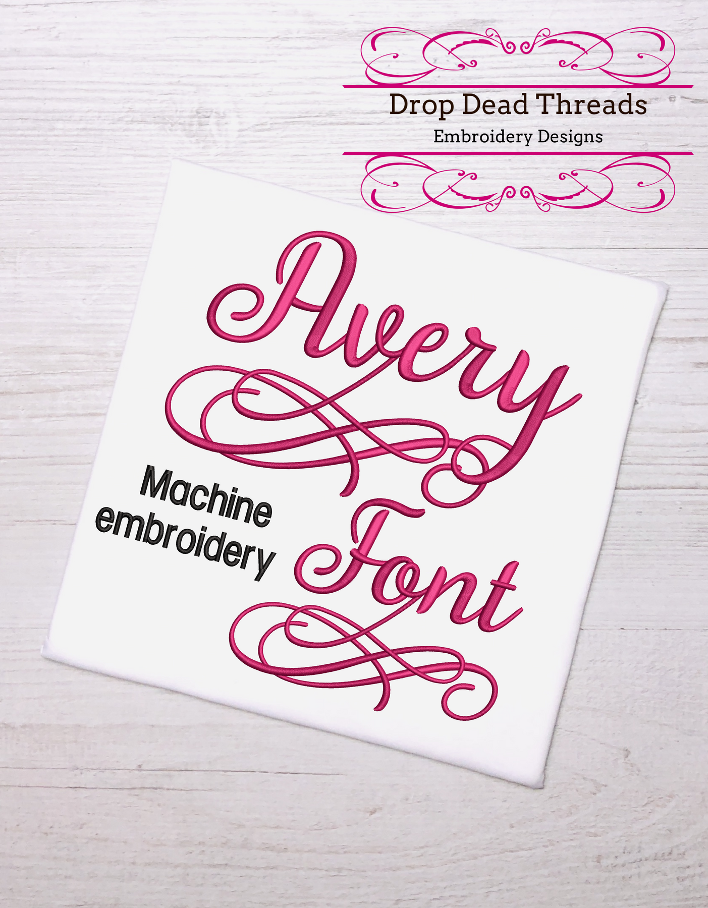 Download Avery Script Machine Embroidery Font Design File Four Sizes Includes B Drop Dead Threads SVG Cut Files