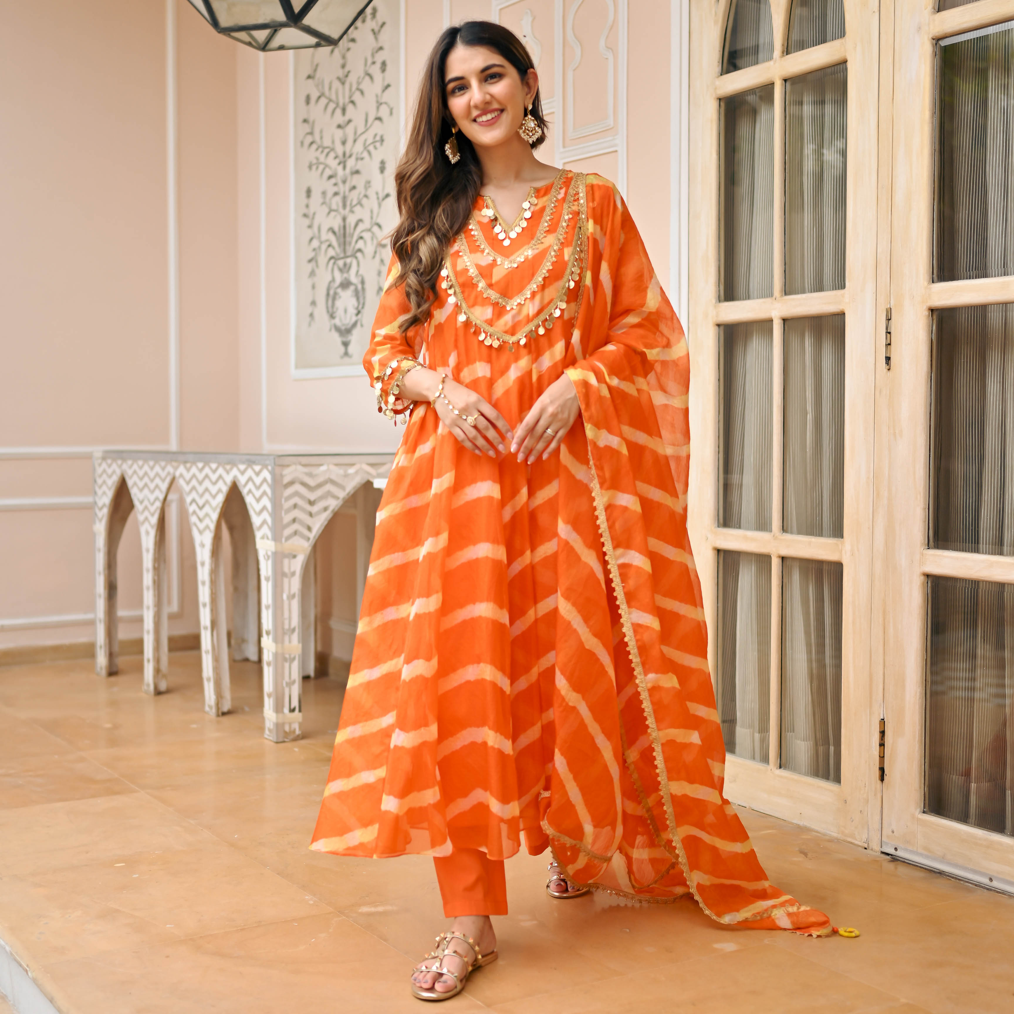 Orange Lurex Skirt Saree