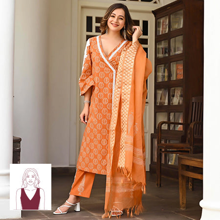 Ananya Orange Cotton Suit Set