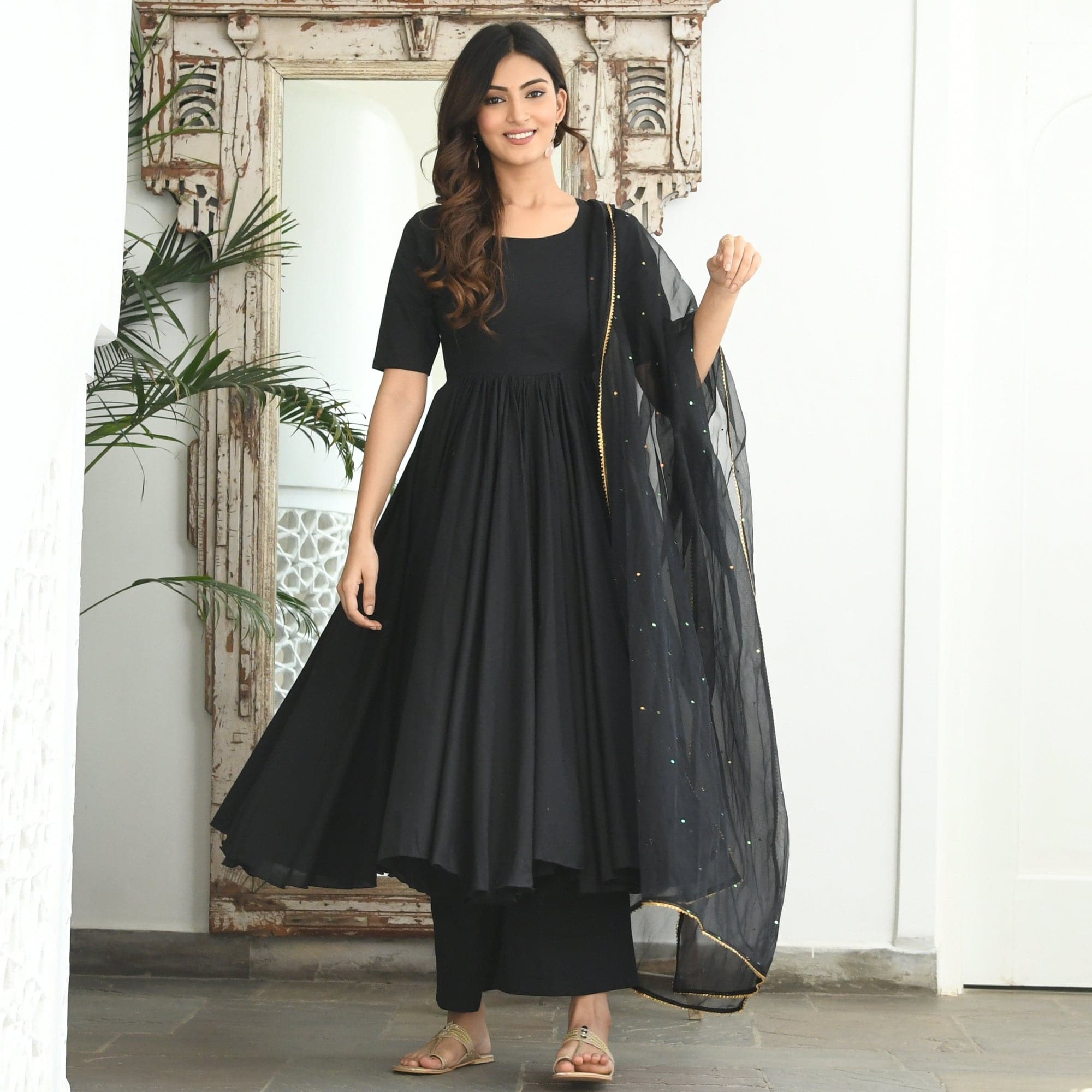 Black Colored Georgette Anarkali Suit With Dupatta - Anarkali Dresses -  Salwar Suits - Indian