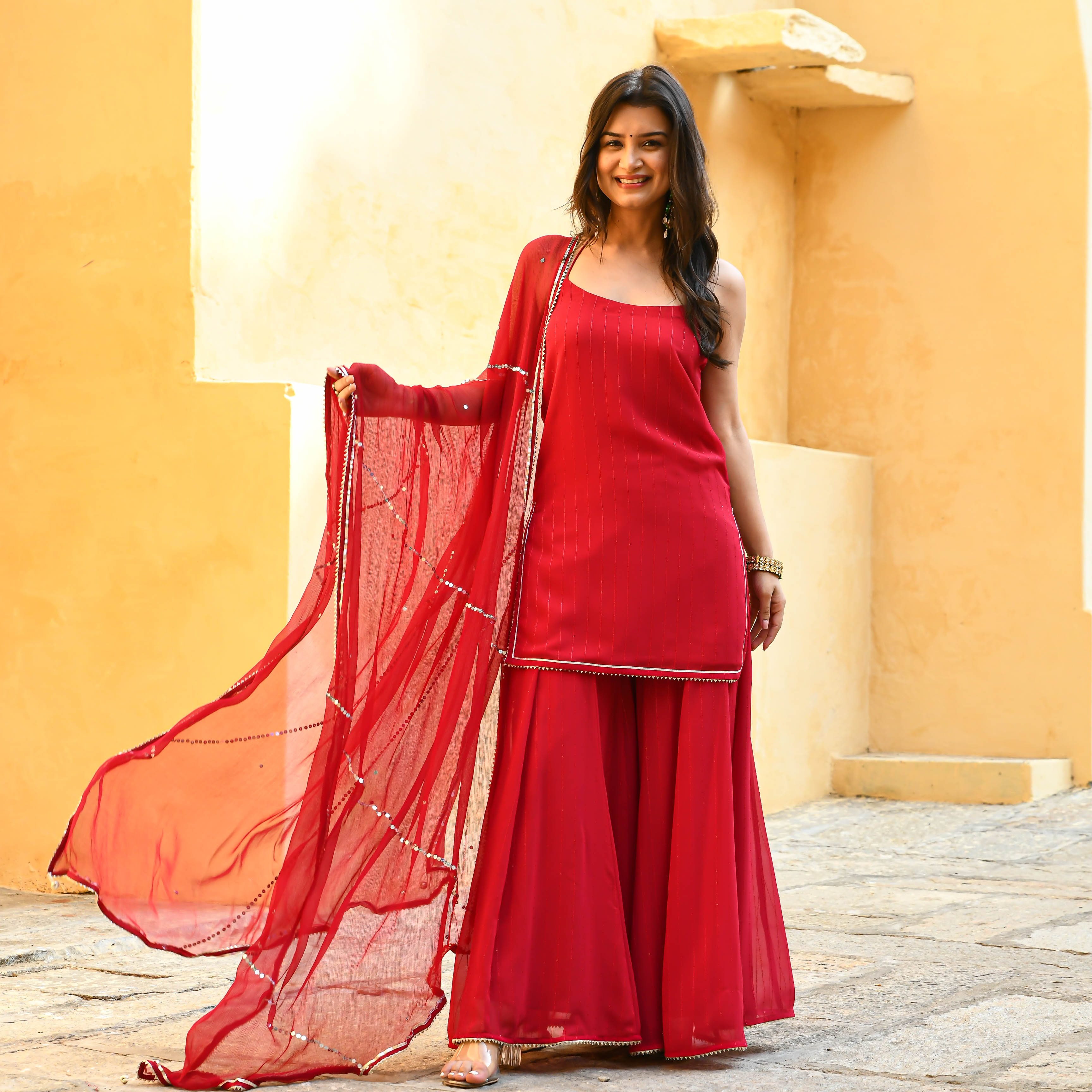 Orange Lurex Skirt Saree