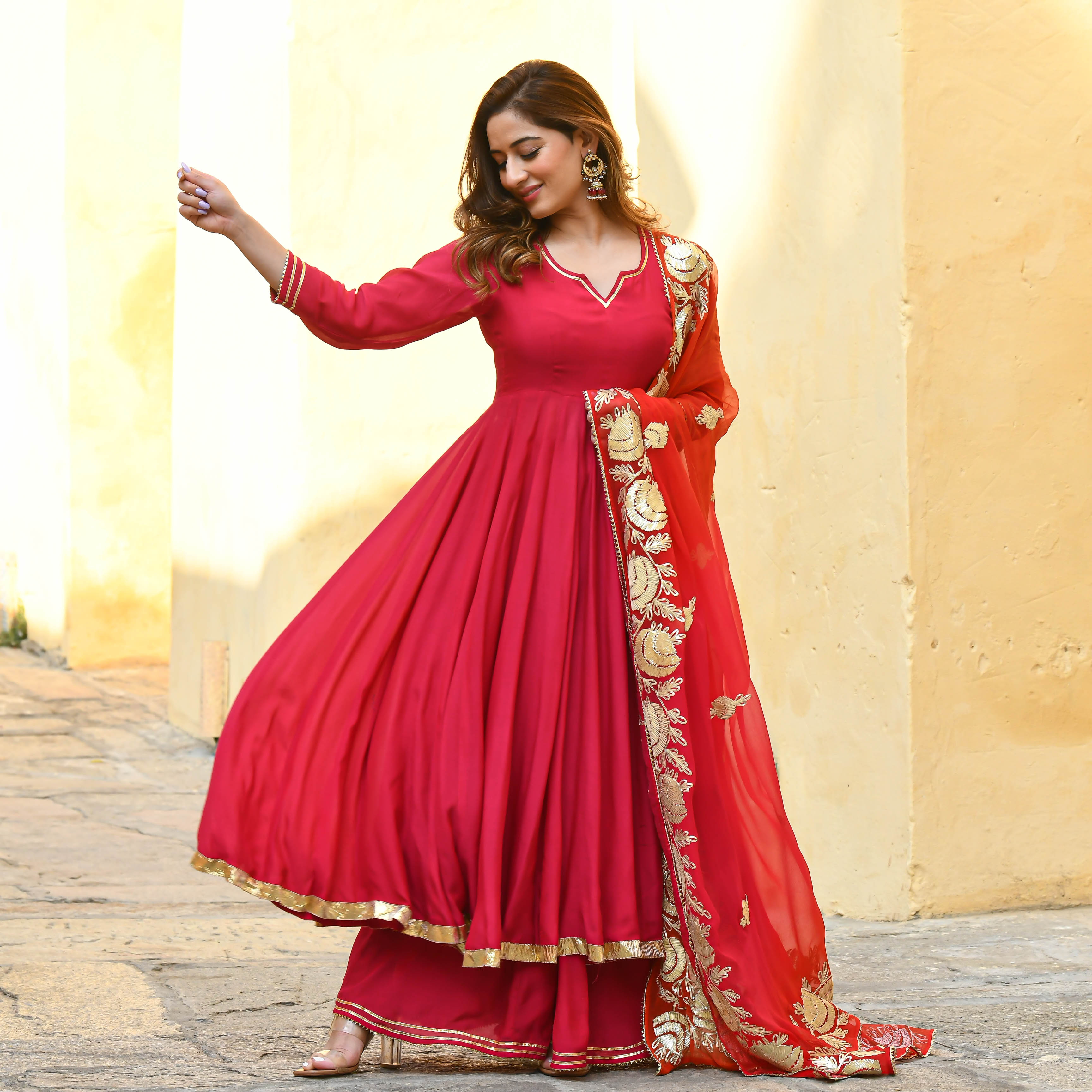 Pink Orange Shades Gota Work Salwar Suit – Bunaai