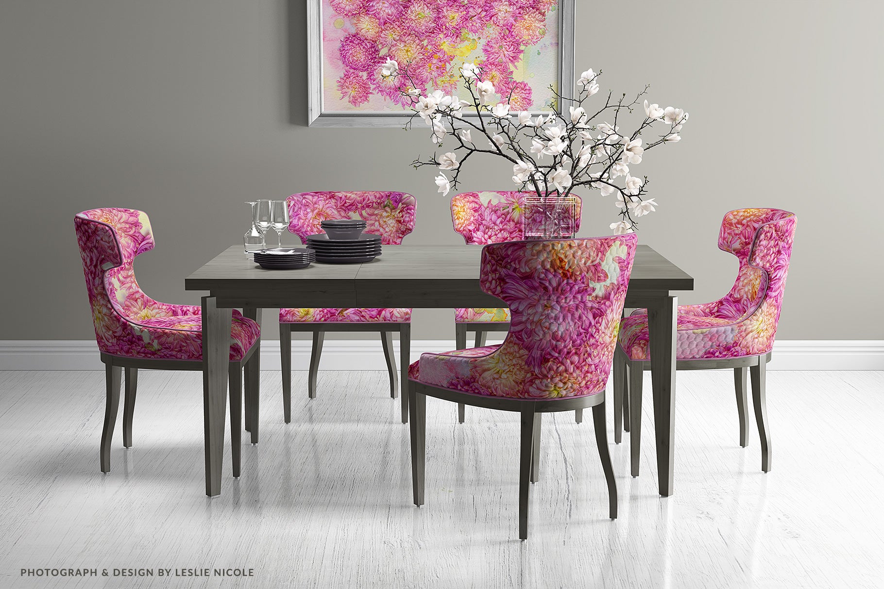 Dining room mockup up with a photographic floral design using this month's free texture.