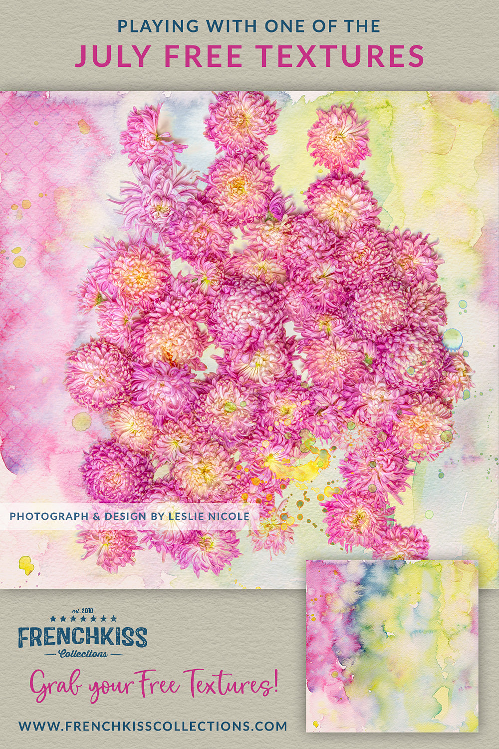 A photographic floral design created with one of this month's free textures.
