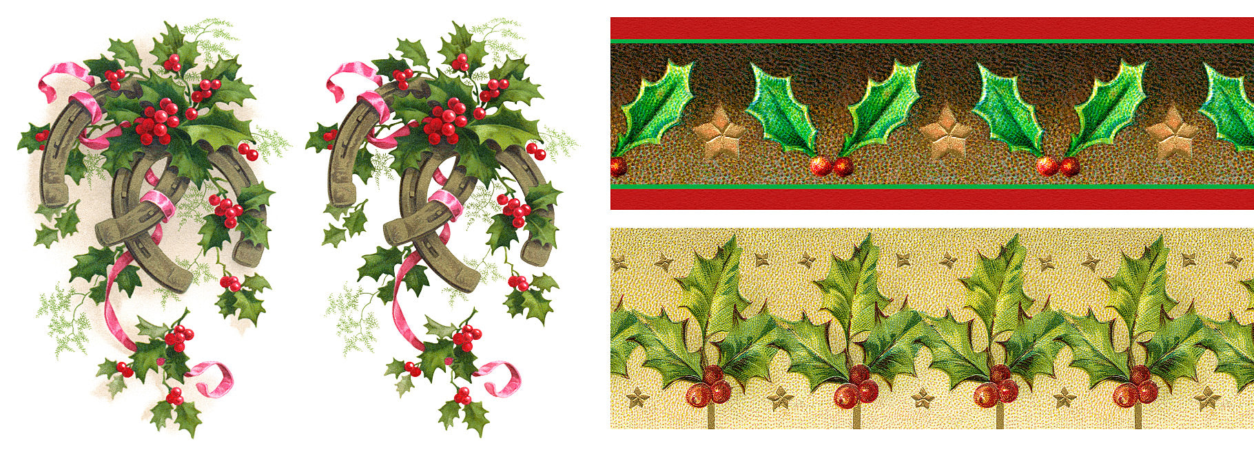 Vintage Christmas holly illustrations and patterns digital graphics