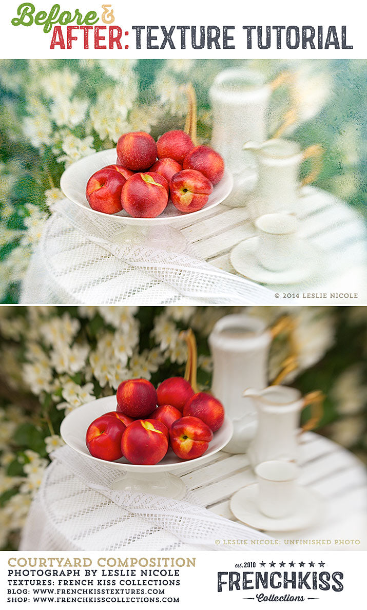 Before and After texture tutorial for Lensbaby still life photograph.