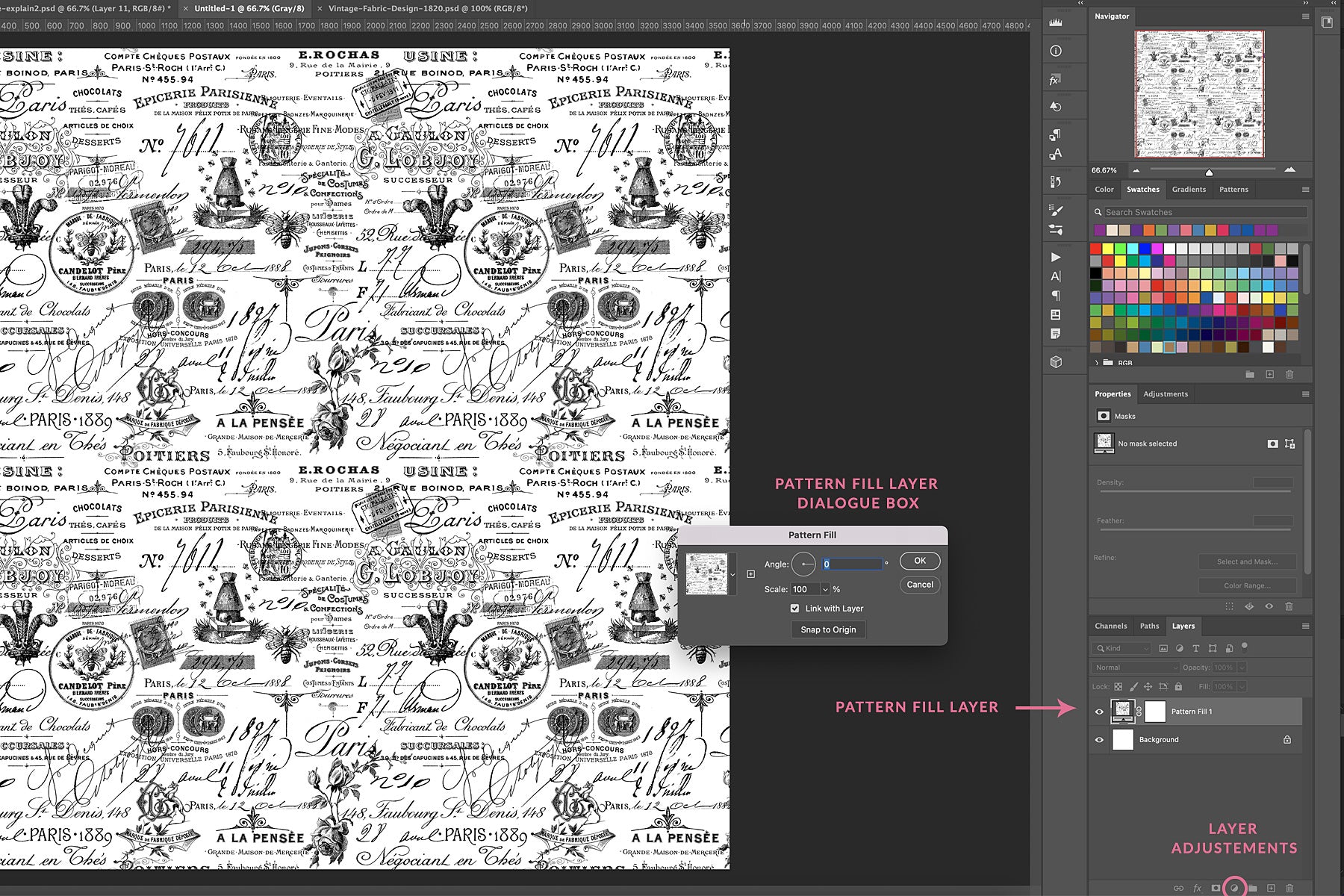 Applying a Pattern Fill Layer in Photoshop.