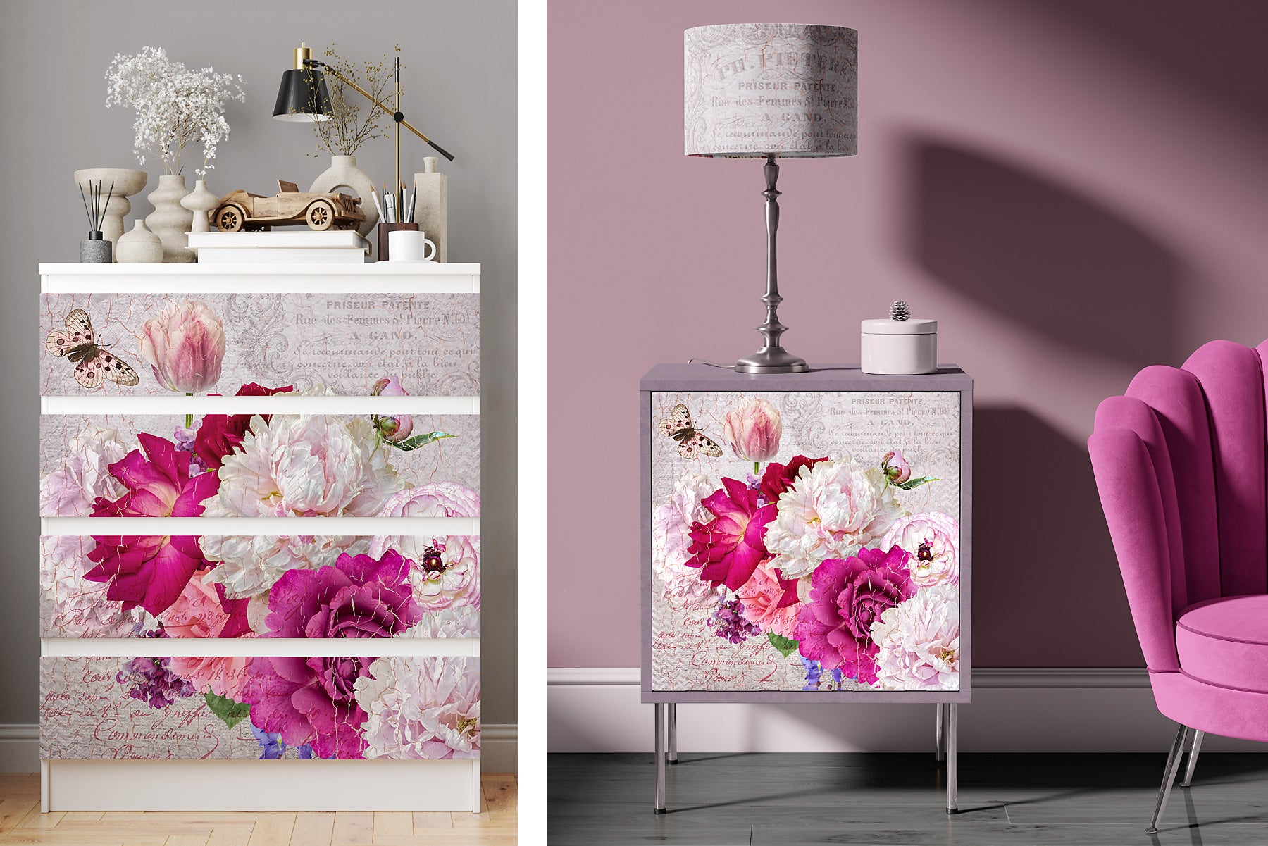 Design for decoupage paper for furniture customization.