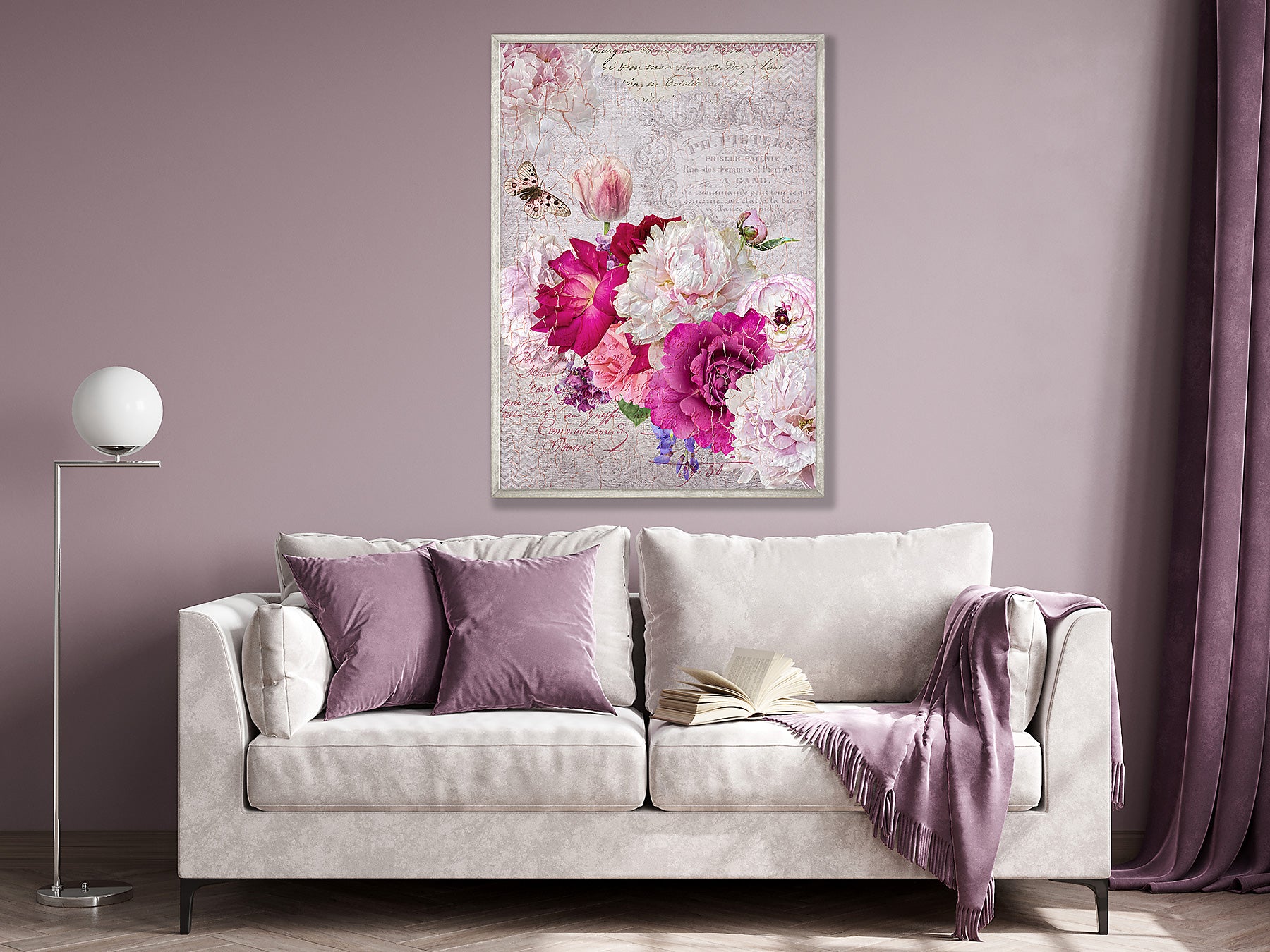 Framed artwork of a photographic flower design.