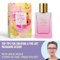 Free webinar top tips for creating a fine art packaging desgin with Leslie Nicole.