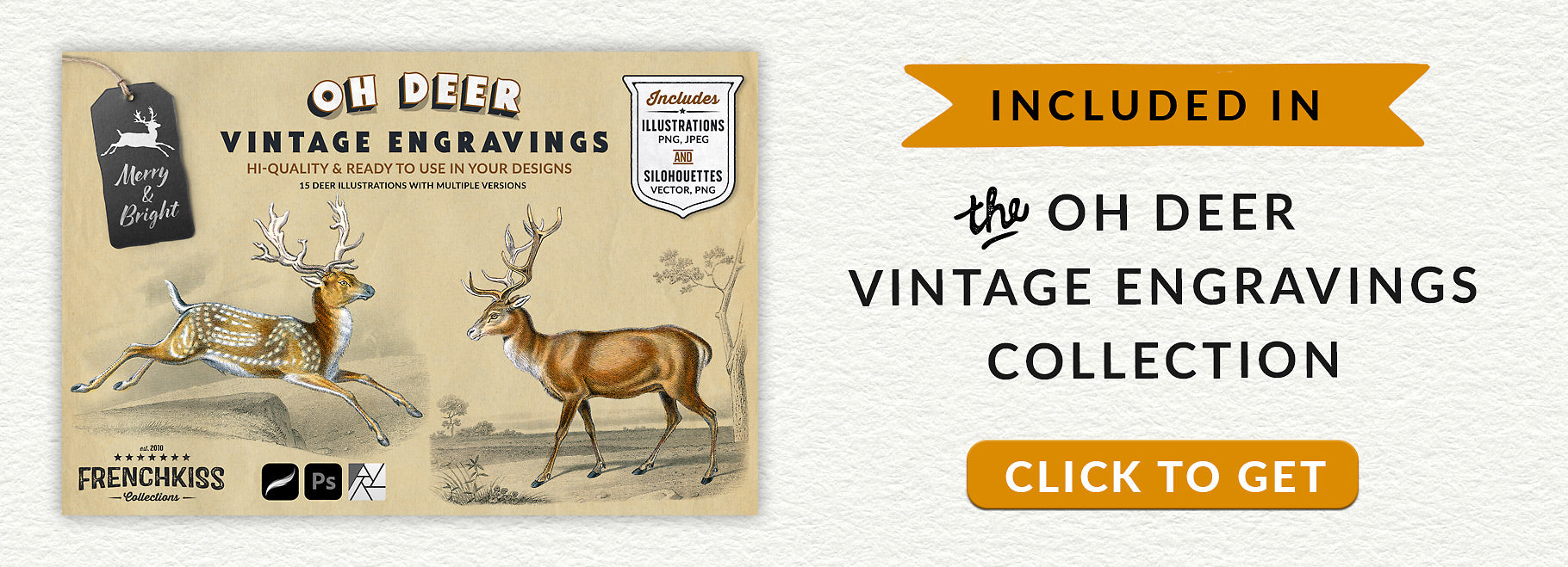 These deer silhouette graphics Included in the Oh Deer vintage engravings collection.