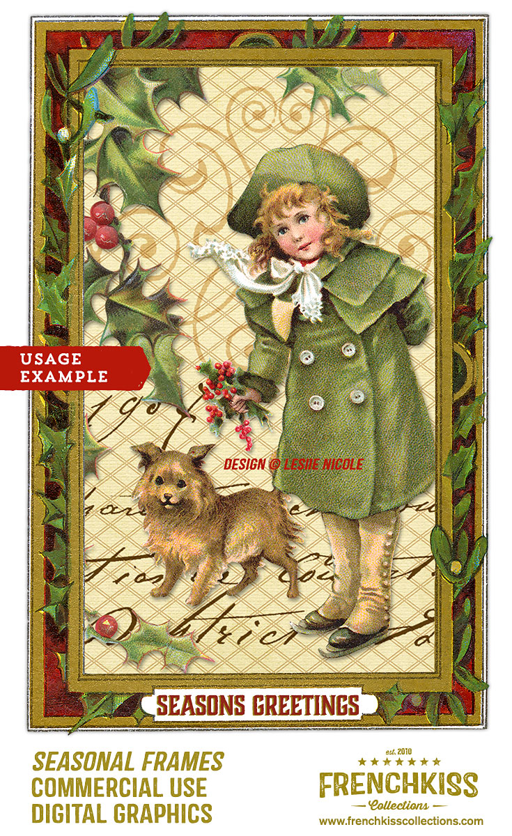 Christmas greeting usage example for Seasonal Frames digital graphics from Victorian Trade Cards.