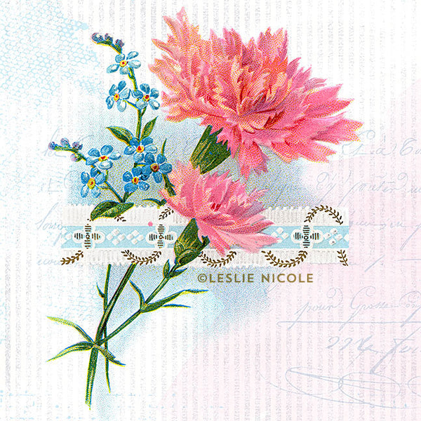Detail of tucked carnation vintage illustration used in a design.