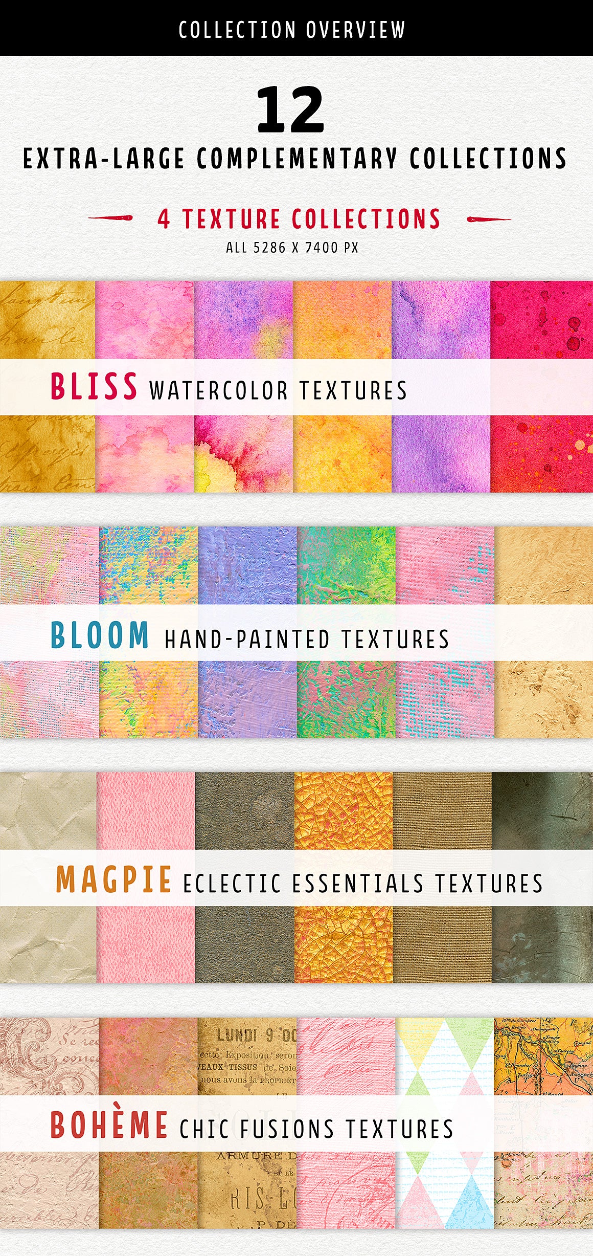 4 unique texture collections in the Complete Inspirational Texture and Elements Collection.