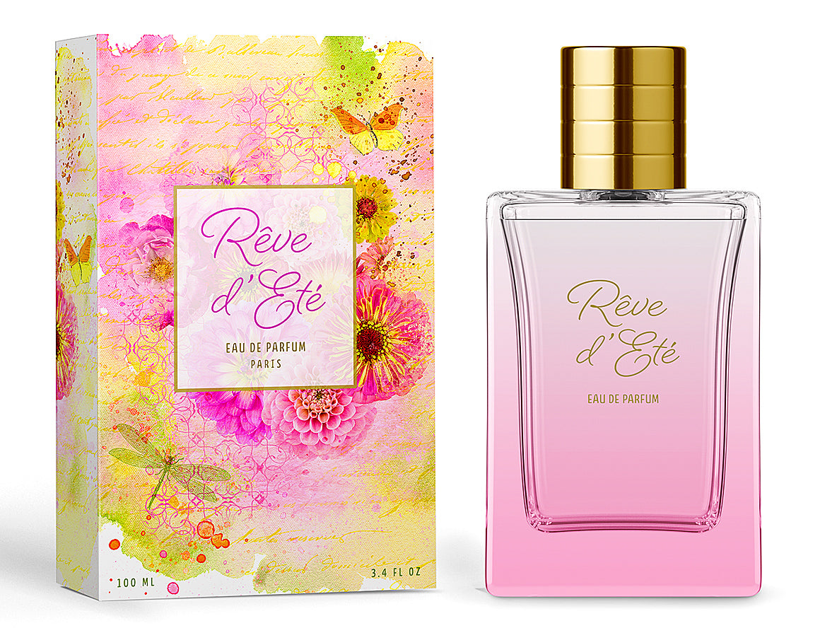 Perfume packaging design with photographic floral art by Leslie Nicole.