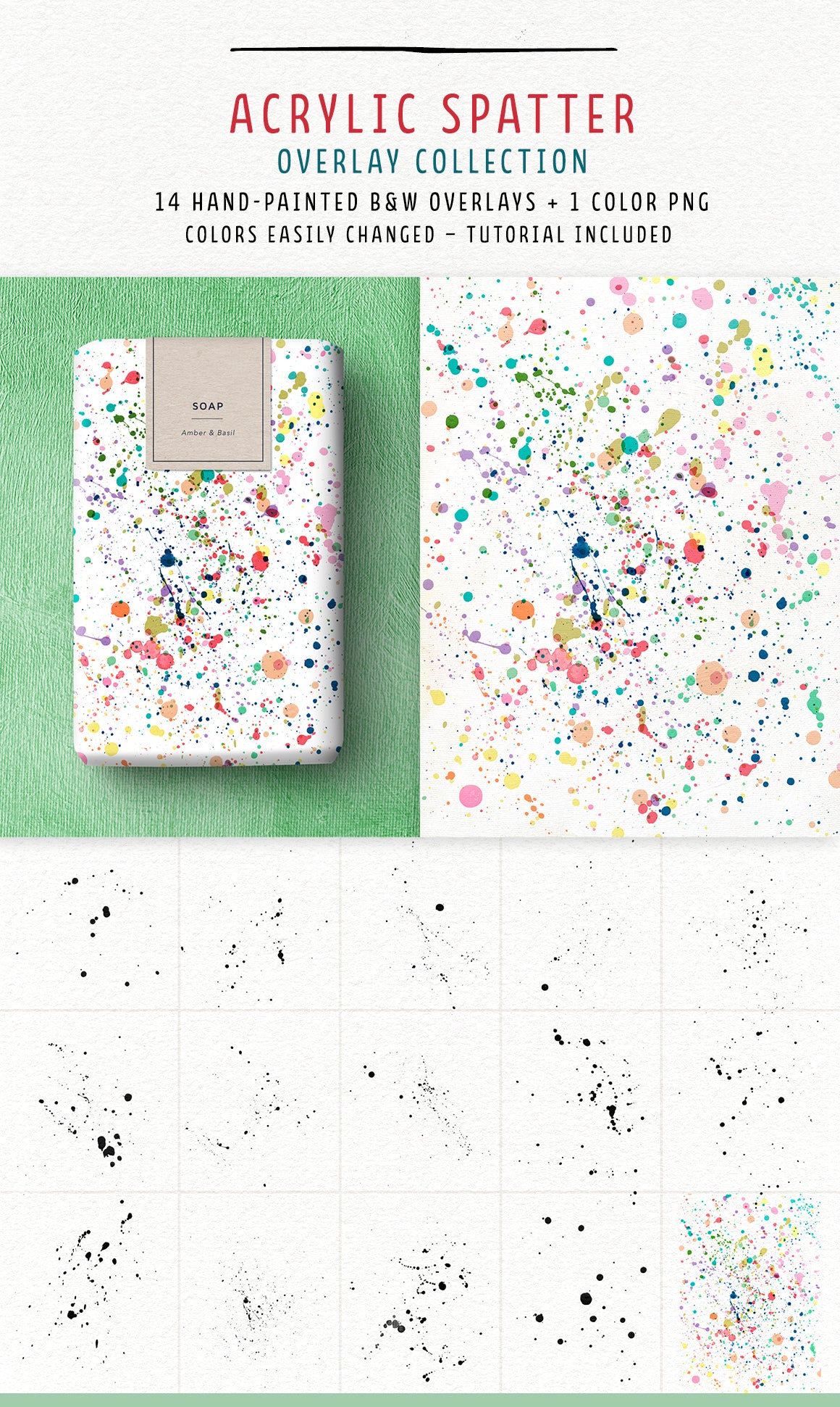 Acrylic spatter overlays from the Complete Inspirational Textures and Elements Collection.