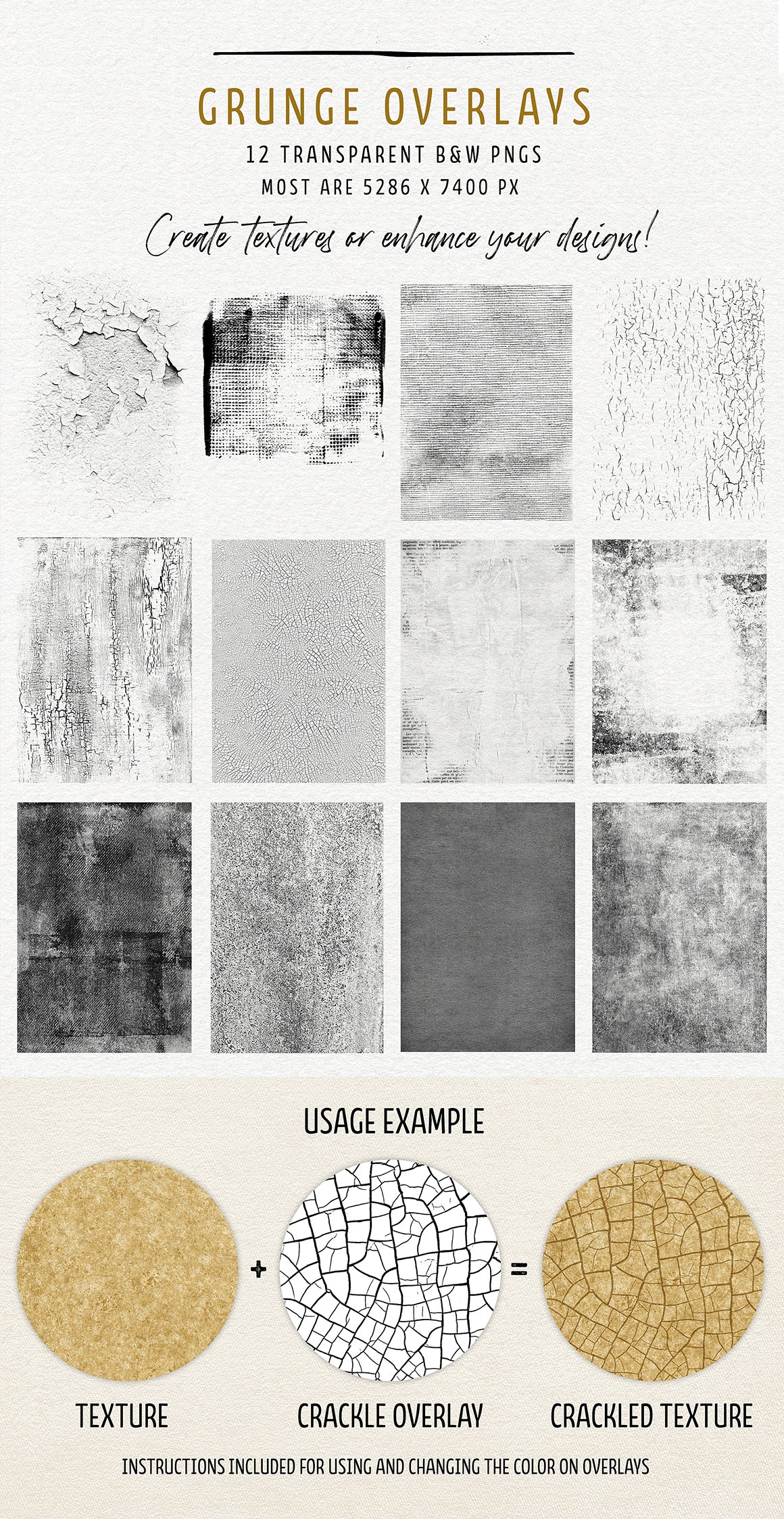Grunge overlays, part of the Complete Inspirational Textures and Elements Collection.