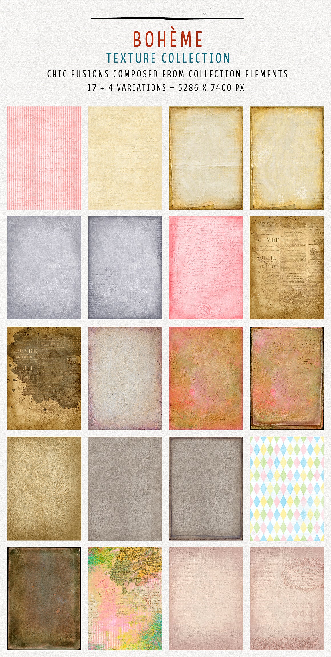 Boheme chic fusions texture collection with vintage elements. Extra-large, Extended license.