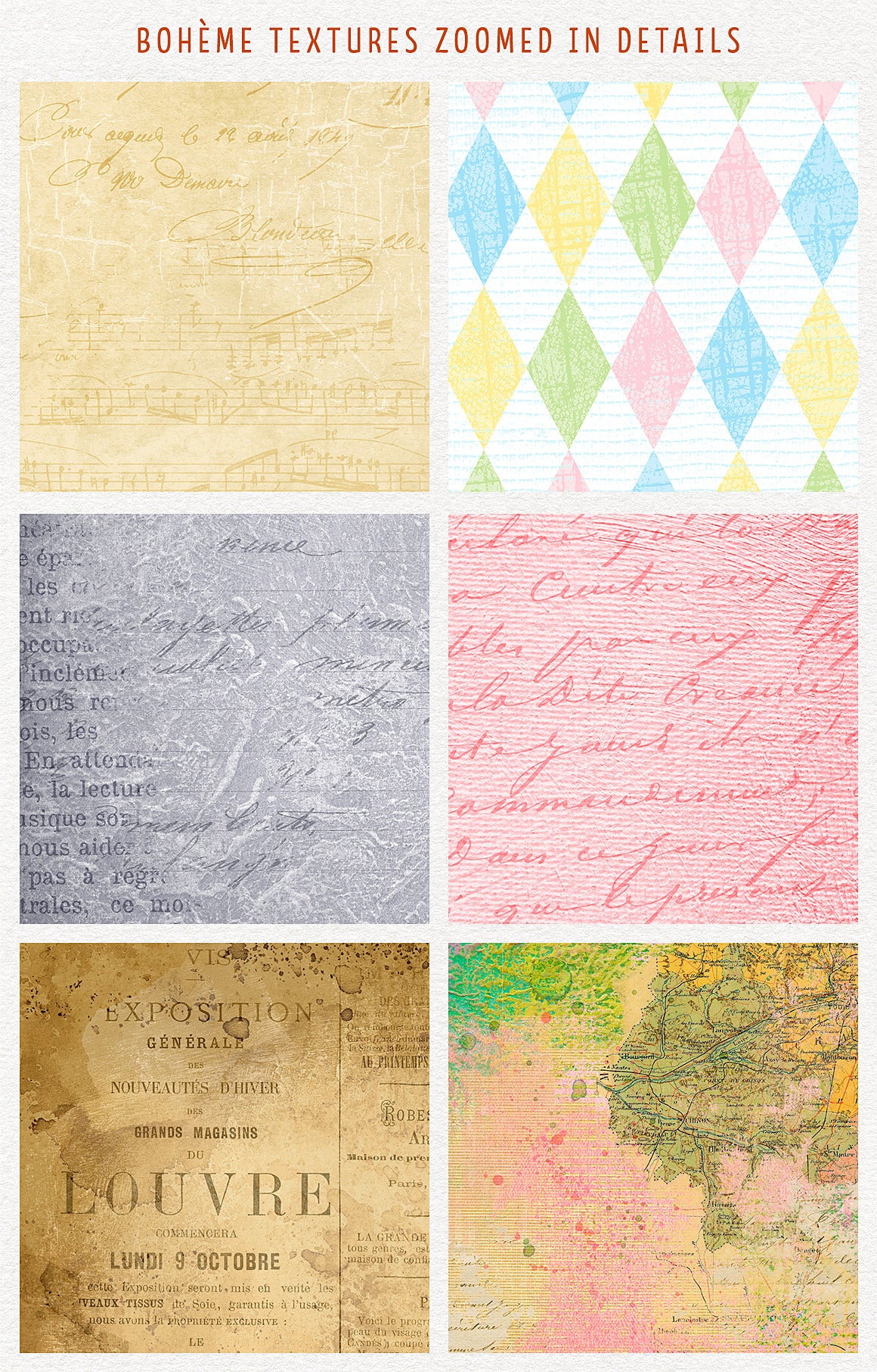 Details from the Boheme chic fusions texture collection with vintage elements. Extra-large, Extended license.