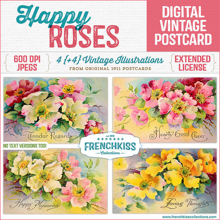 Daisies and Creeper Digital Vintage Postcards - French Kiss Collections