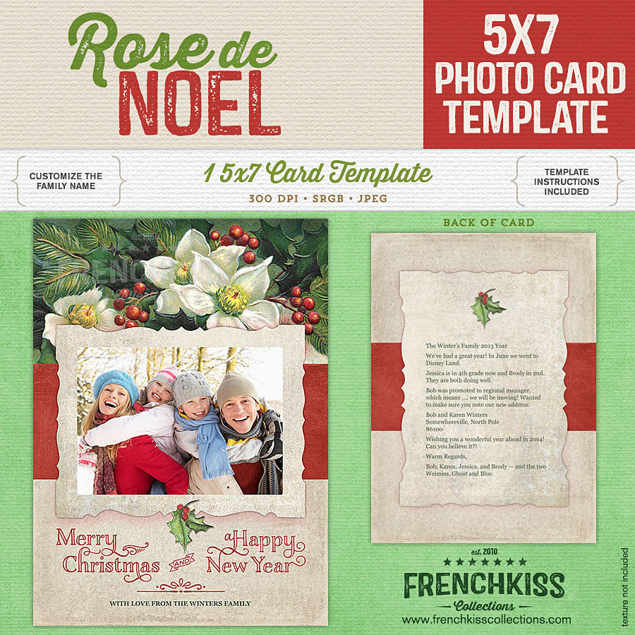 Rose De Noel 5x7 Christmas Photo Card Template French Kiss Collections