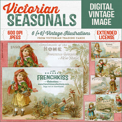 Victorian Seasonals digital illustrations from Victorian trading cards of children in changing seasons.