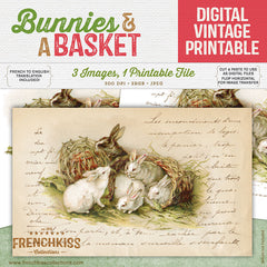 Bunnies and basket vintage postcard printable