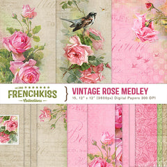 Vintage Rose Medley digital paper pack with C. Klein roses.