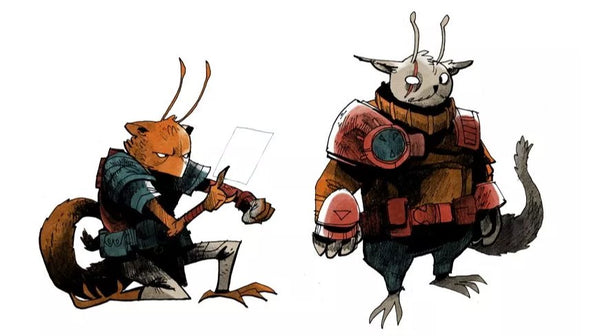 Two furry aliens, concept art from Arcs the board game