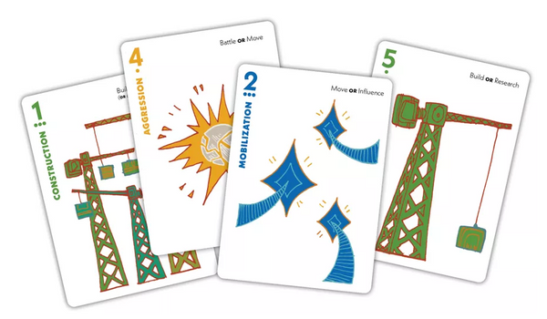 Example action cards from Arcs the board game