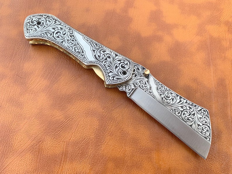 Ræv Konvention lærer Custom Hand Made D2 Steel Beautifully Engraved Pocket Knife – USKnife4u