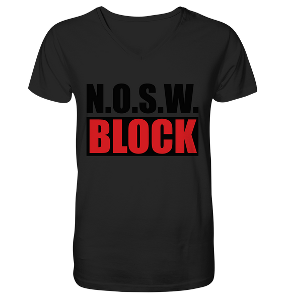 N.O.S.W. BLOCK Shirt mit "N.O.S.W. BLOCK"-Logo Männer Organic V-Neck T-Shirt schwarz