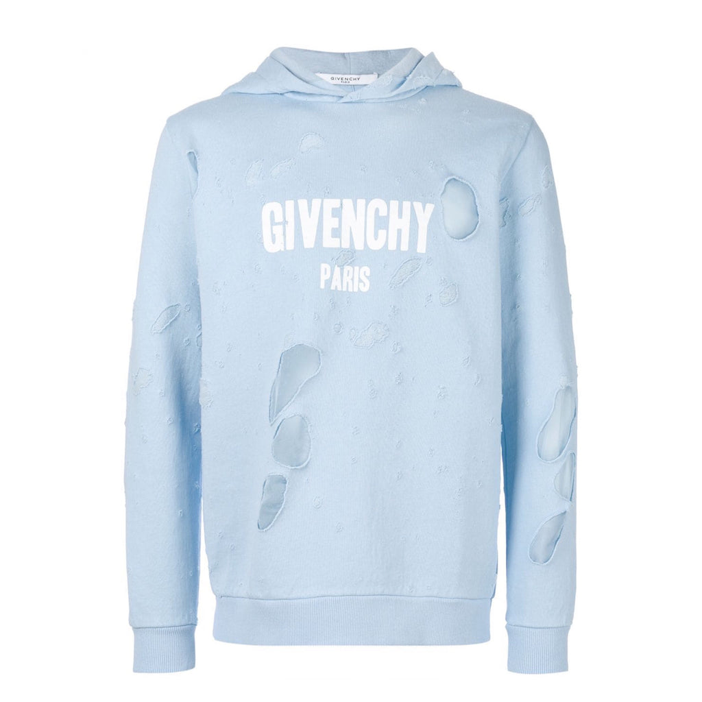 Givenchy - Blue Cotton Destroyed Hoodie 
