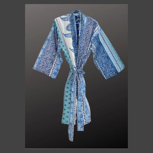 Kimono Bath Robes/ Night Suit - Border Blue