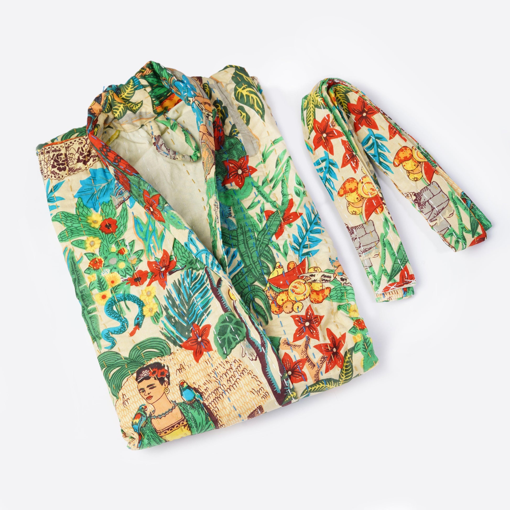 Frida Kahlo Kantha Quilted Kimono Bath Robes/ Night Suit -Beige – The ...