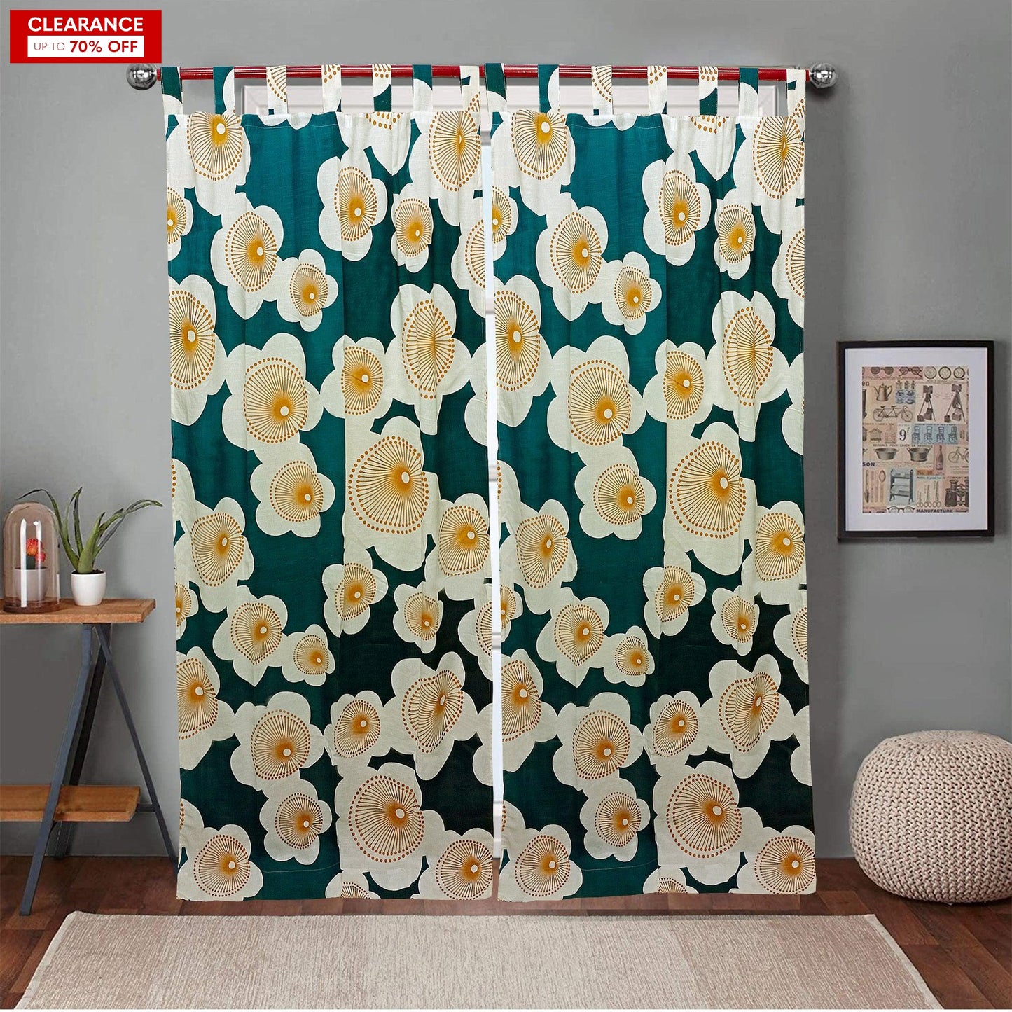 Floral Curtain Pair- Green - The Teal Thread