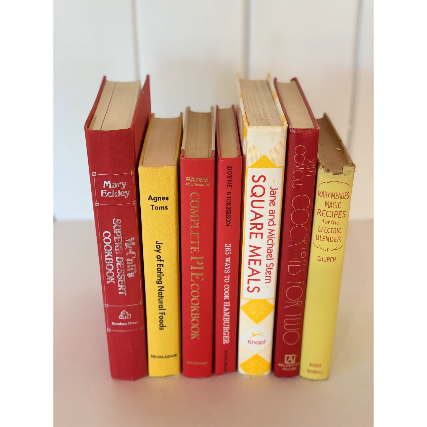 Red and Yellow Vintage Cookbook Set - Decorative Books for Kitchen Decor