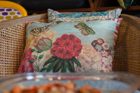 Gallery 278 Rattan Chair and Designer Guild Fabric Cushions with Butterflies and Flowers Print
