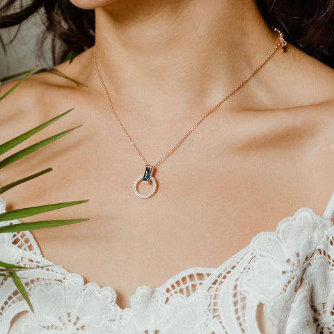 A model wearing a necklace from Forest Jewelry