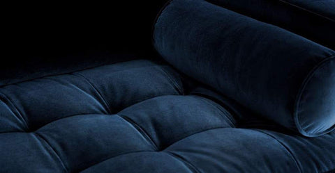 Ashla L-Shape Blue Velvet Fabric Sofa at Megafurniture details