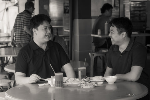 Daniel and Ryan having chicken rice. The Weavve Home Story. Daniel Tan and Ryan Yim Founders of Weavve Home Singapore