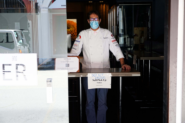 Chef Roberto in front of Garibaldi Italian Restaurant