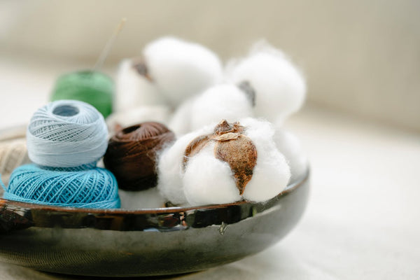 Threads of different colors in a bowl